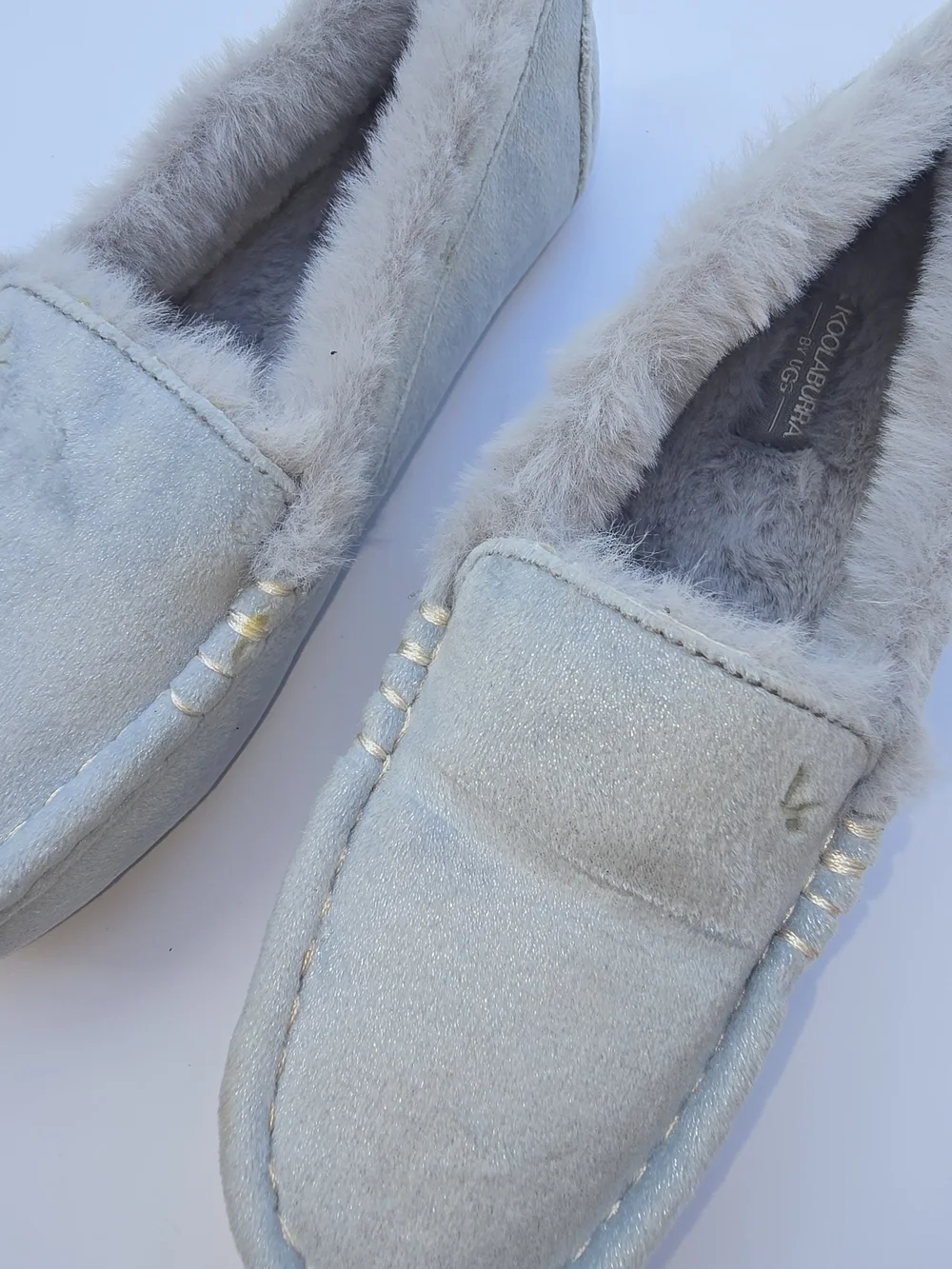 Koolaburra ByUGG Kids Faux-Fur Lined Slip-On Suede Moccasin Loafers - Light Blue